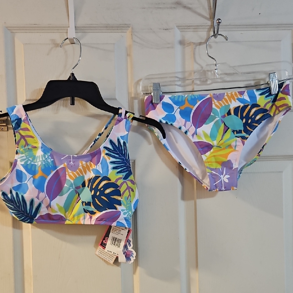 Andy & Evan Girls' Two-Piece Swimsuit: FLORAL PRINT: NEW WITH TAGS: SZ L (12/14)